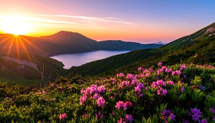 Scenic mountain lake sunrise