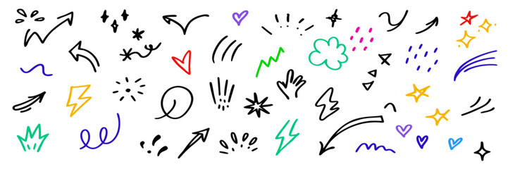 Hand-drawn Doodle Elements: Arrows, Stars, Hearts, and More