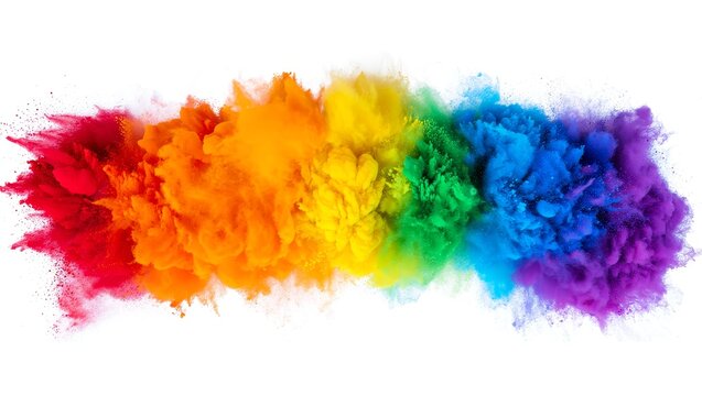 Vibrant Rainbow Powder Explosion:  Abstract Colorful Cloud Burst on White Background