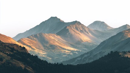 Naklejka premium Mountain Range Sunlight Illumination on Peaks in Rocky Landscape