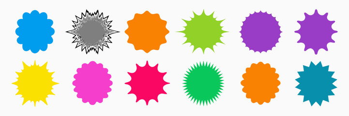 Collection of Colorful Starburst Stickers, Labels, Badges