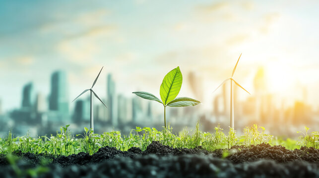 Factory powered by renewable energy producing organic goods, ecofriendly concept