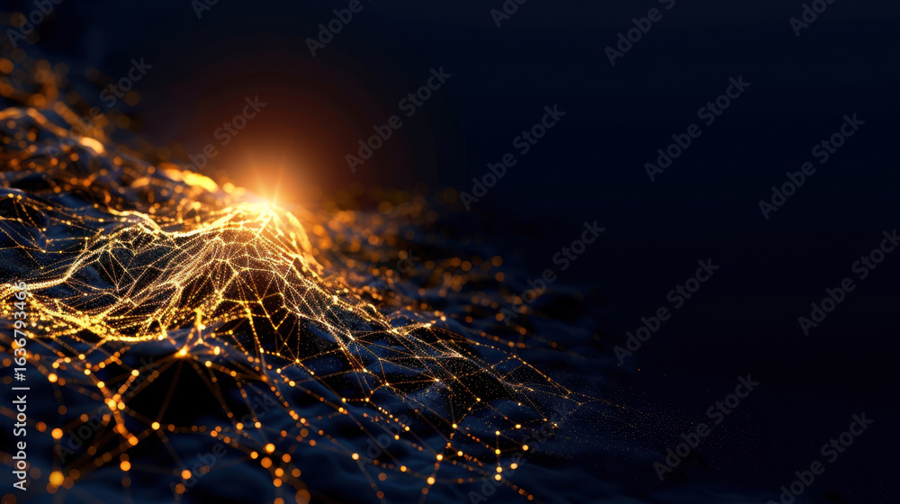 Poster stunning digital landscape featuring glowing lines and nodes, representing network of connections an
