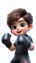 Exciting young boxer training gym digital artwork bright environment front view confidence and skill development