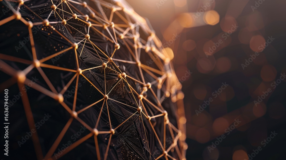 Poster close up view of complex network structure featuring interconnected lines and nodes, creating visual