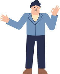 Fototapeta premium A cartoon illustration of a man gesturing with open arms and an 