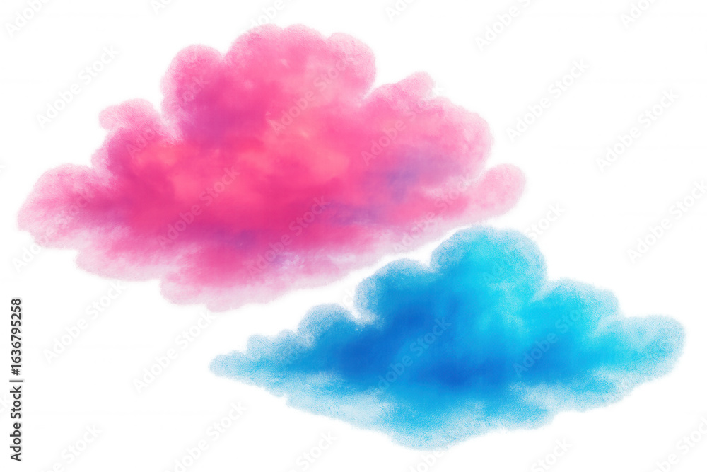 Poster two colorful and fluffy clouds floating on a transparent background, perfect for adding a touch of w