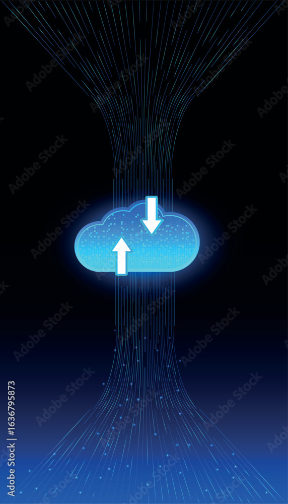 Poster cloud transfer technology system template for data migration with colourful upload and download line