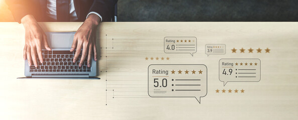 Customer centric review and rating system supports product review, digital rating concept, and...