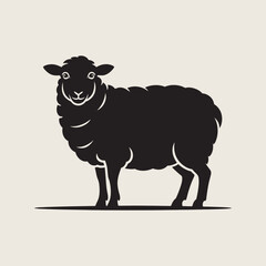 Obraz premium black silhouette of sheep with wool texture in standing pose isolated on white background for farm, nature, and design themes