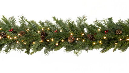 Festive christmas garland with pine cones and lights, isolated on transparent background, perfect for holiday decorations and winter season designs