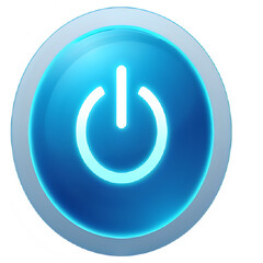 A glowing blue power button icon, circular and modern.