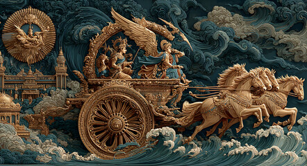 Lord arjuna mahabharata krishna chariot hinduism indian mythology ancient epic illustration