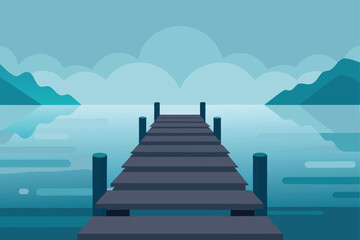 Obraz premium a wooden pier stretching into a calm foggy lake