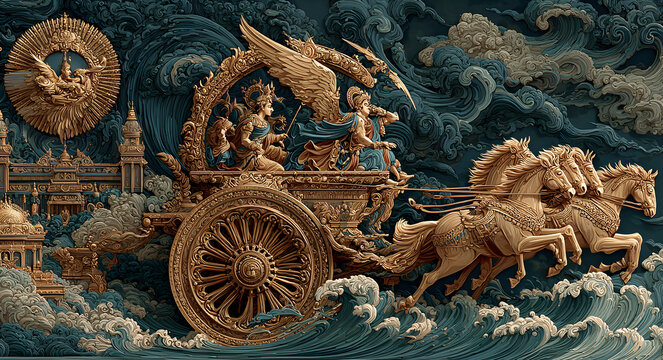 Lord arjuna mahabharata krishna chariot hinduism indian mythology ancient epic illustration