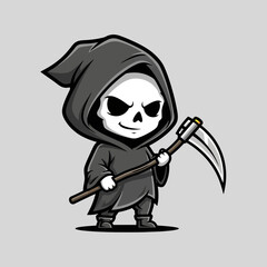 Obraz premium Grim Reaper character holding a scythe in cartoon vector style 