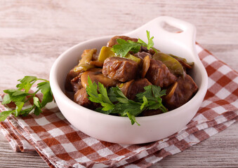 Beef, mushroom and green beans stew