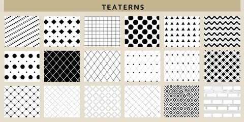 Collection of black and white geometric patterns and textures