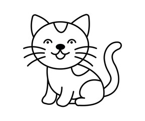 Cute Kawaii Cat Cartoon Line Art Drawing