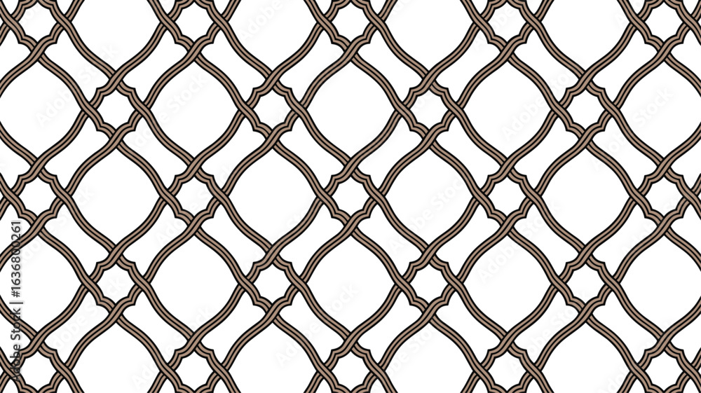 Poster Decorative pattern featuring interlaced ornamental elements arranged in a repeating trellis like structure across a white backdrop.
