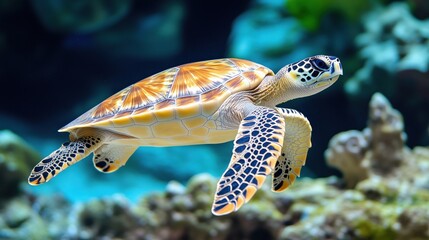 Obraz premium Curious Hawksbill turtle
