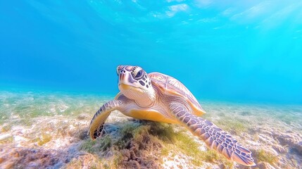 Curious Hawksbill turtle