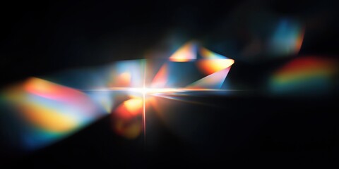 Abstract prism light refraction with colorful spectrum on black background