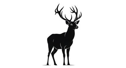 Black Deer Silhouette Majestic Stag Antlers Isolated White Background