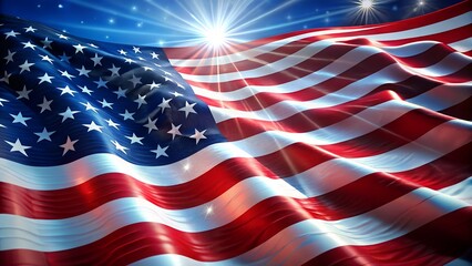 The majestic american flag waves proudly under a bright sunburst, symbolizing freedom, liberty, and the spirit of the united states of america