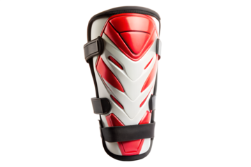 Red and white knee pad for sports protection isolated on transparent background, a safety equipment for outdoor activities