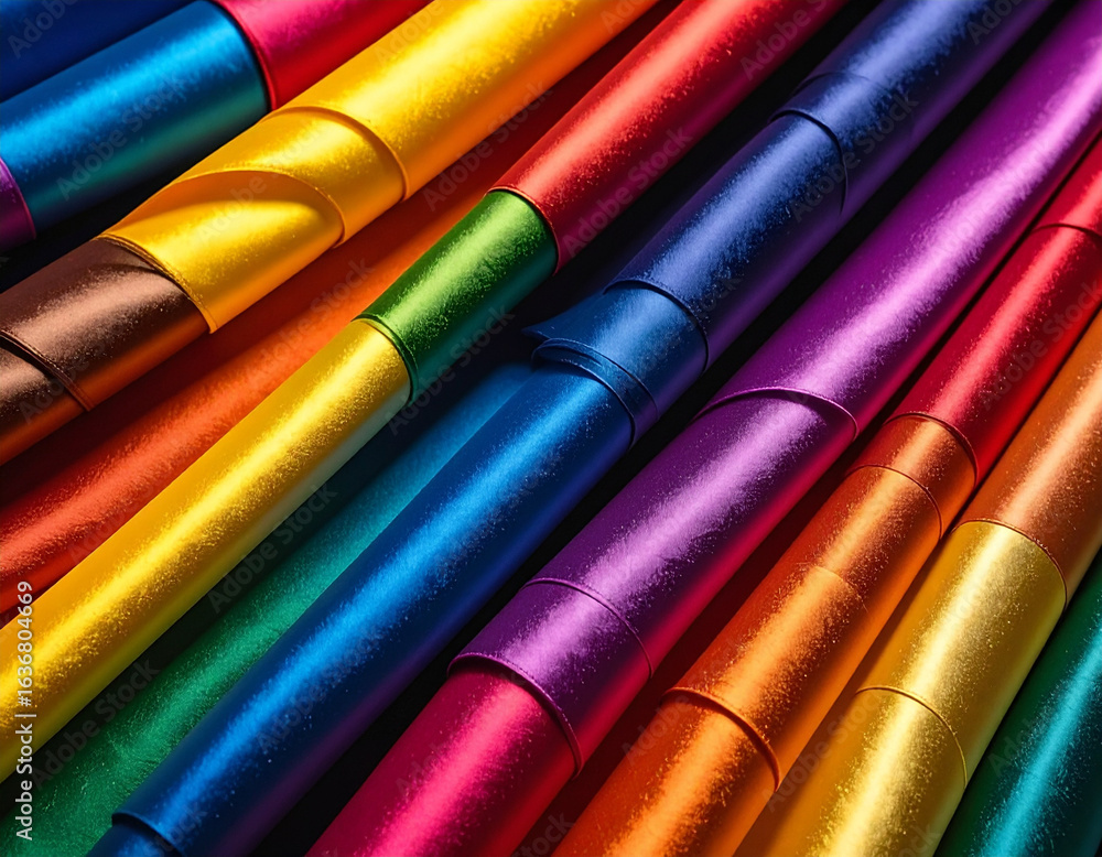 Poster a dynamic and vibrant abstract background. a creative pattern of coiled ribbons in a full rainbow sp