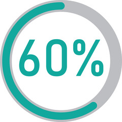 Minimalist Circular Progress Bar Indicator Showing 60 Percent Completion with Teal Highlight on a Grey Circular Background, Suitable for User Interface, Dashboard, Data Visualization, and Infographic