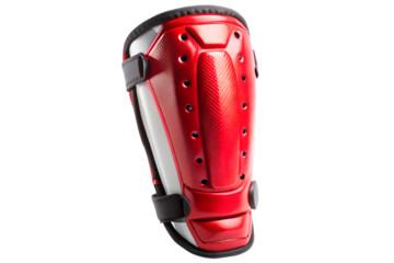 Red and white knee pad for sports protection isolated on transparent background, a safety equipment for outdoor activities