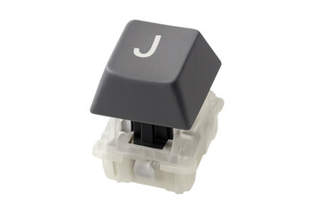 Gray keycap featuring letter J, floating above transparent background