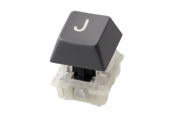 Gray keycap featuring letter J, floating above transparent background