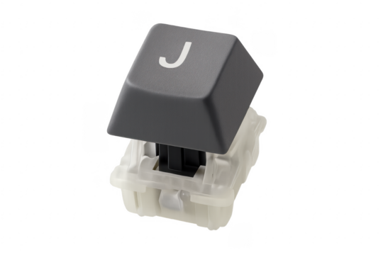 Gray keycap featuring letter J, floating above transparent background