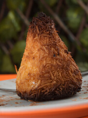 Golden Brown Coconut Macaroon on White Plate