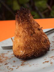 Golden Brown Coconut Macaroon on White Plate