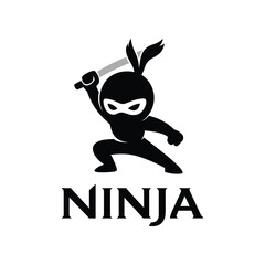 Dynamic ninja mascot logo with raised sword and bold lettering