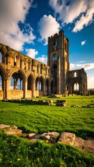 Fototapeta premium Ruined abbey under dramatic sky