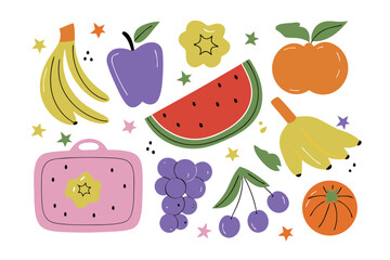 Delicious Fruit Assortment: A vibrant illustration of various delicious fruits. A collection of colorful fruits, capturing the essence of natural sweetness and healthy eating.