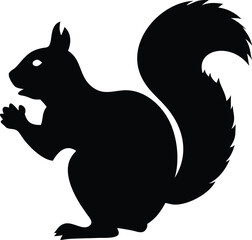 Stylized Black Squirrel Silhouette with Nut Minimalist Vector Illustration on White Background