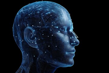 Artificial intelligence head technology digital brain ai neural network connection concept design face model