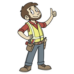 Friendly Construction Worker Giving a Thumbs Up Cartoon Illustration for Building Safety and Skilled Trades Concepts and Designs