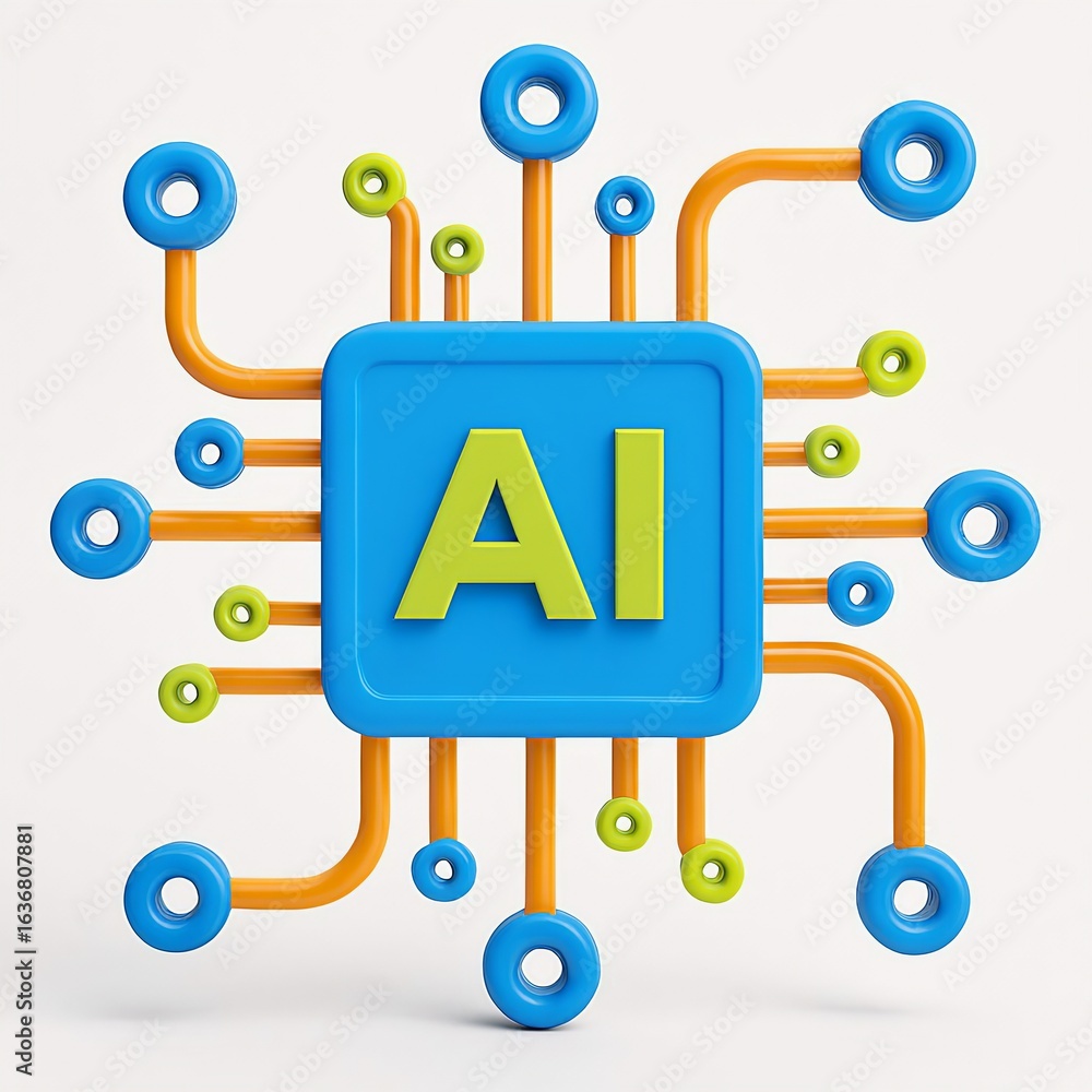 Aufkleber stylized ai chip with connected circuits and data flow