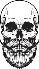 skull with beard and mustache illustration