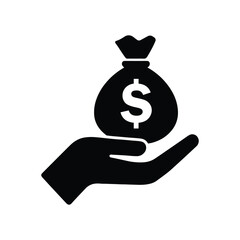 Money Bag Icon in Hand &ndash; Finance, Investment, Wealth Symbol