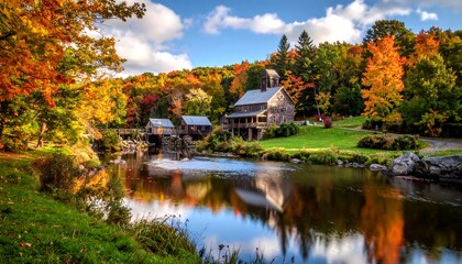 Obraz premium Autumnal mill on a tranquil river