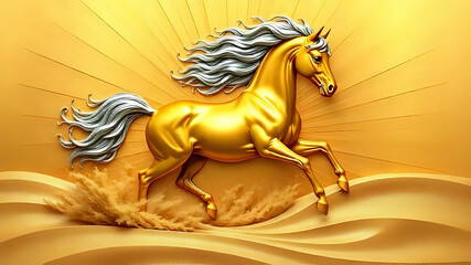 3D golden horse isolated on white