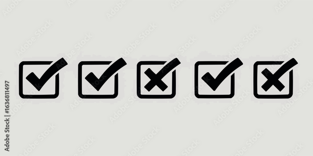 Poster check mark and cross symbols indicating choice selection for user interface design and digital prese